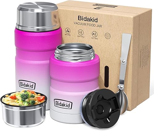 Miniatura 15 de Juego de tarros de alimentos aislados – Contenedores de acero inoxidable de 25.4 onzas y 17 onzas con cuchara plegable y bolsas de transporte – A