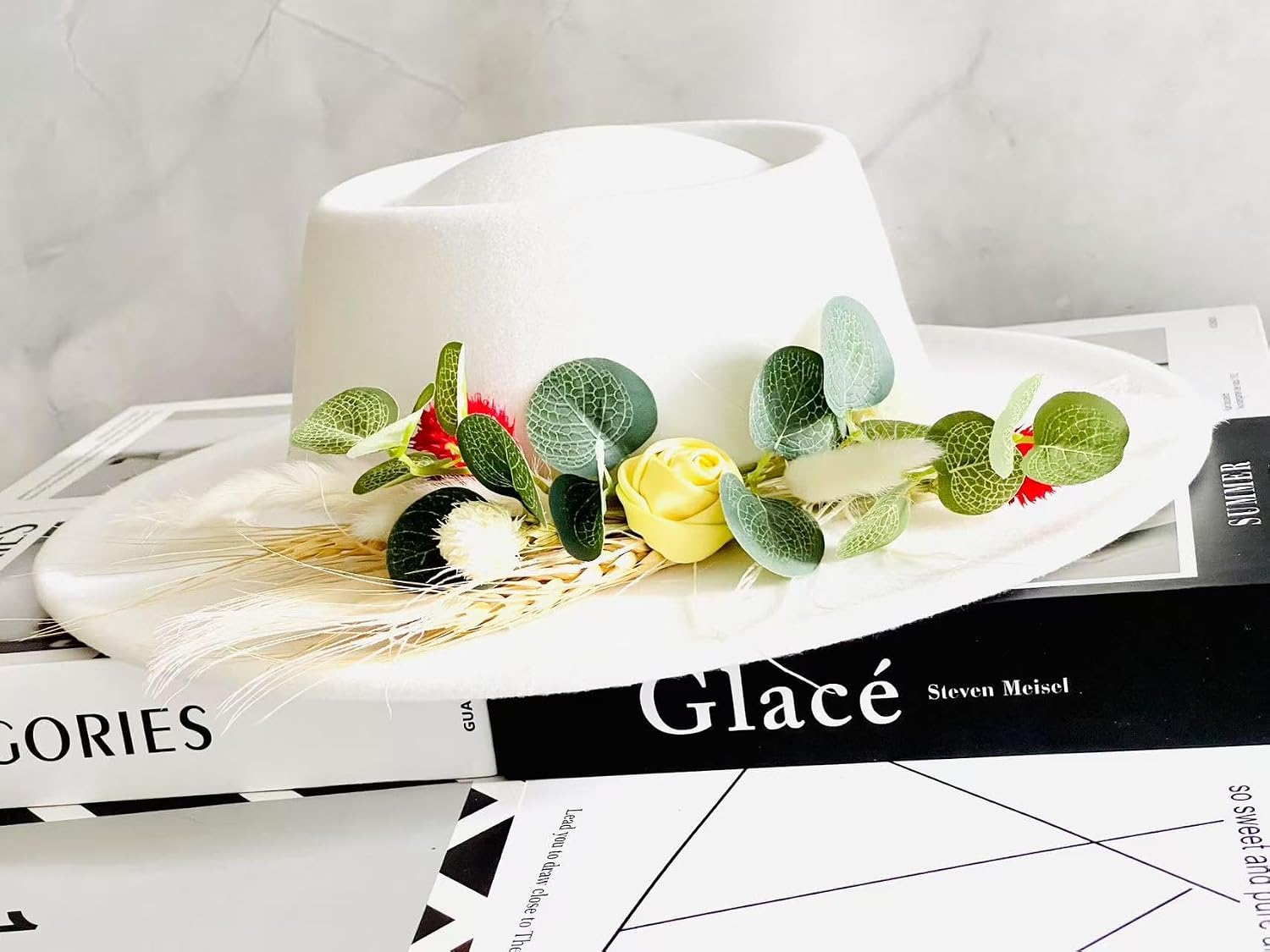 Handmade Fedora Hats for Women - Wide Brim Felt Hat for Wedding - Handmade Flower 2025
