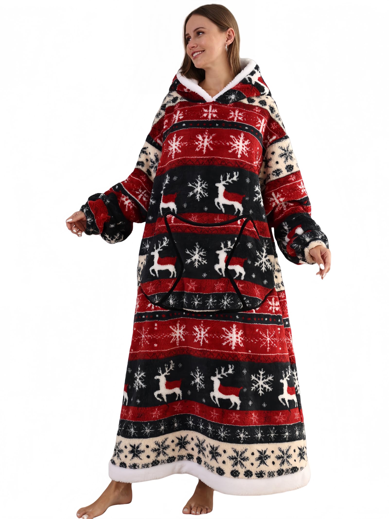 Pterygoid Extra Long Oversized Blanket Hoodie,Hooded Wearable Blanket with Sleeves for Women and Men,Soft Fleece Giant Sweatshirt with Pocket Gift for Adult Teenager - Image 3
