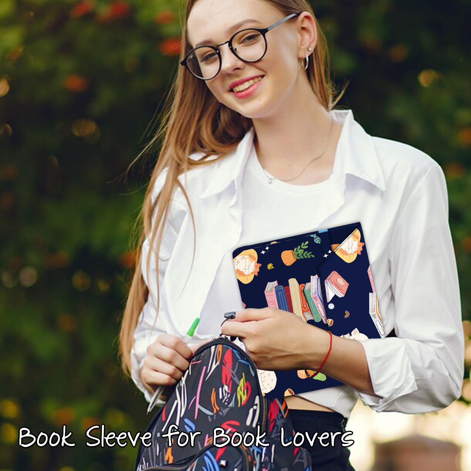 NICENEEDED Cute Cat Book Cover, Book Sleeve with Button - Image 2