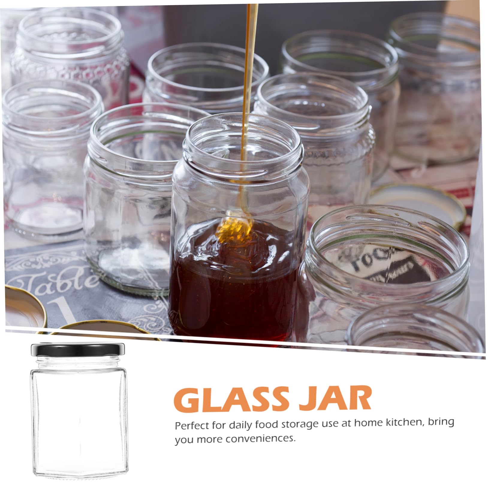 Cabilock 4pcs Honey Storage Jar with Lid Glass Honey Dispenser for Easy Pouring Jam Container and Lightweight for Kitchen and Outdoor Use