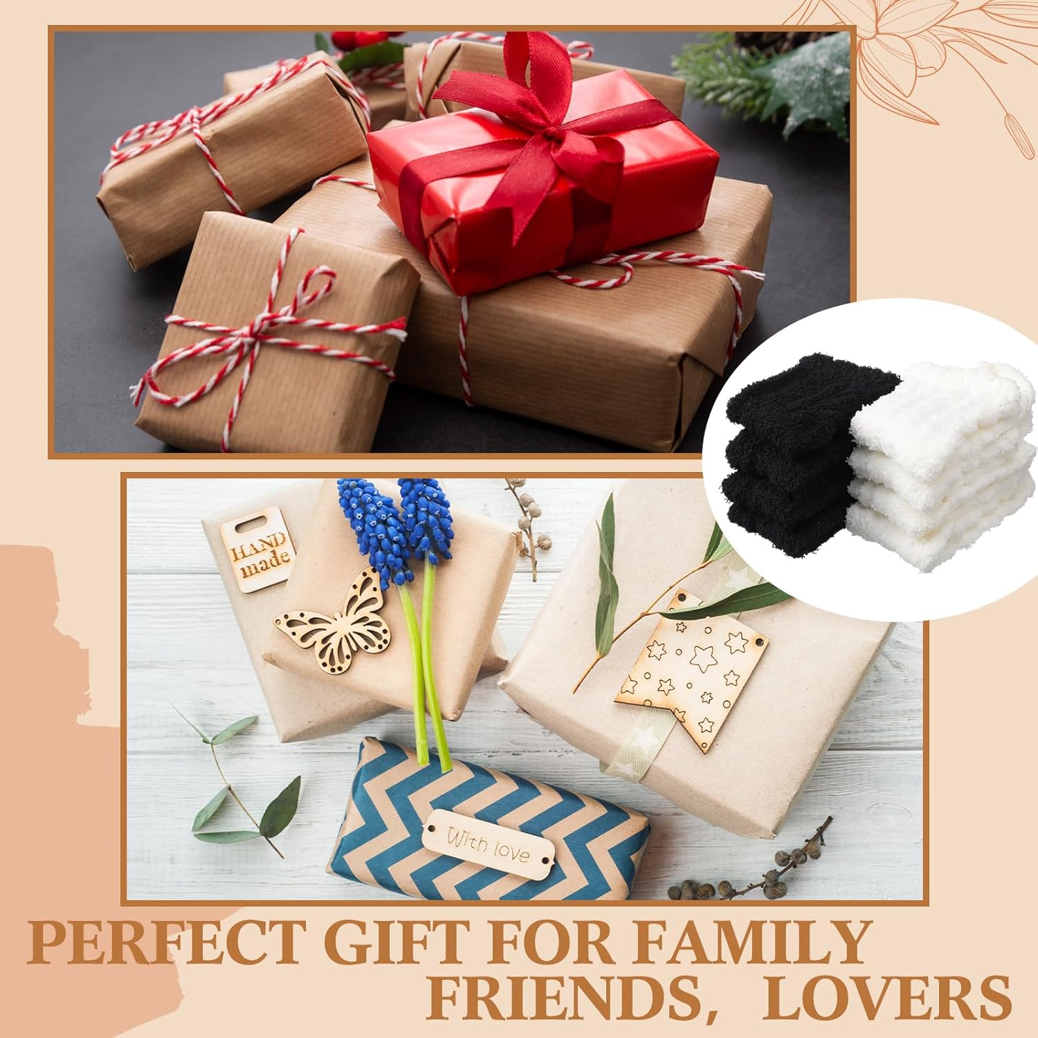 Mepase 60 Pairs Women Fuzzy Socks Bulk Winter Warm Soft Coral Fleece Cozy Fluffy Sleep Plush Slipper Socks Coral Fleece (black & White) - Image 7