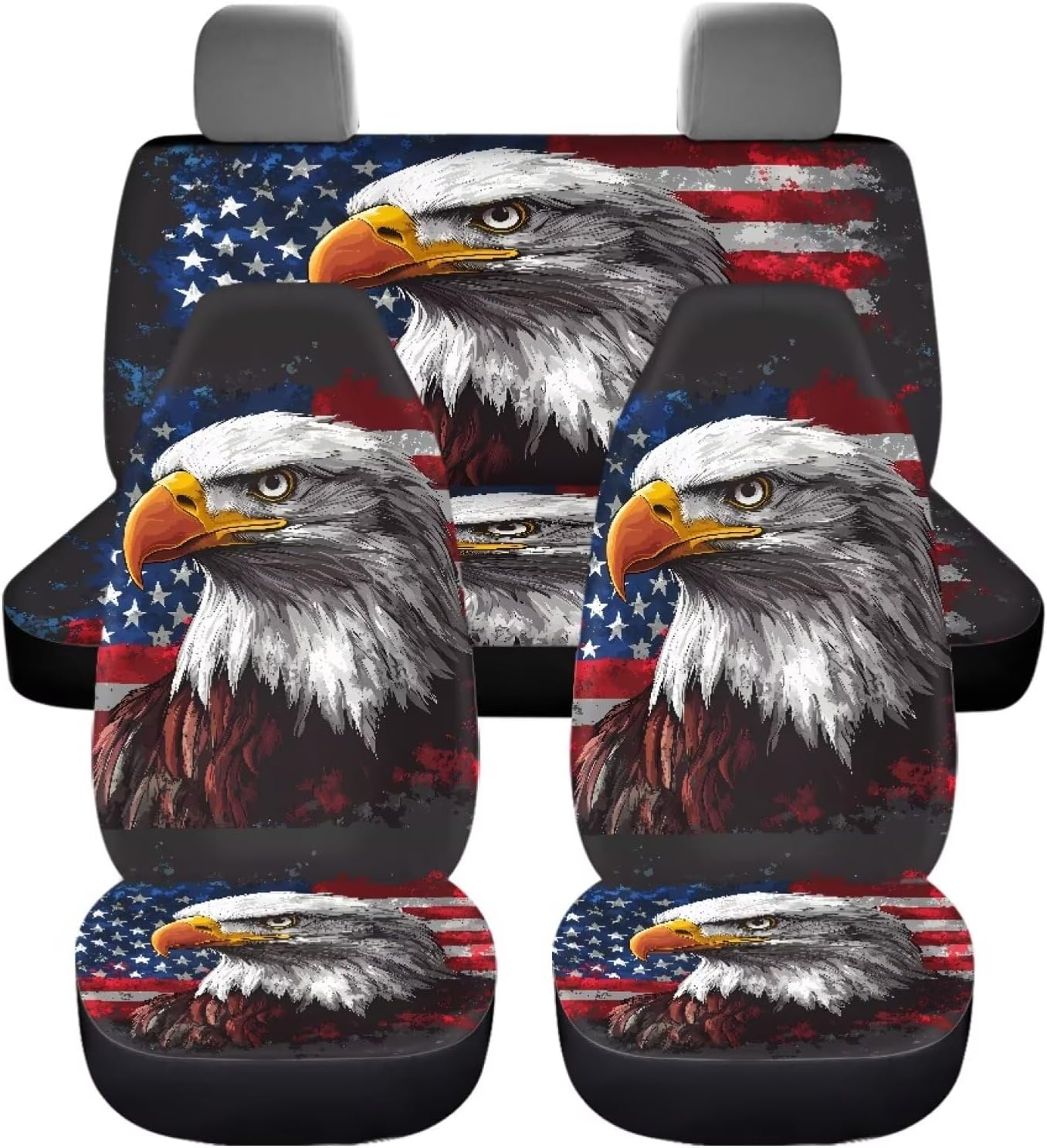 American Flag Car Seat Covers Full Set Eagle Car Seat Protector for Most Vehicle Easy to Install Front and Rear Seat Cover for Car Washable Car Interior Seat Covers Gift for Holiday