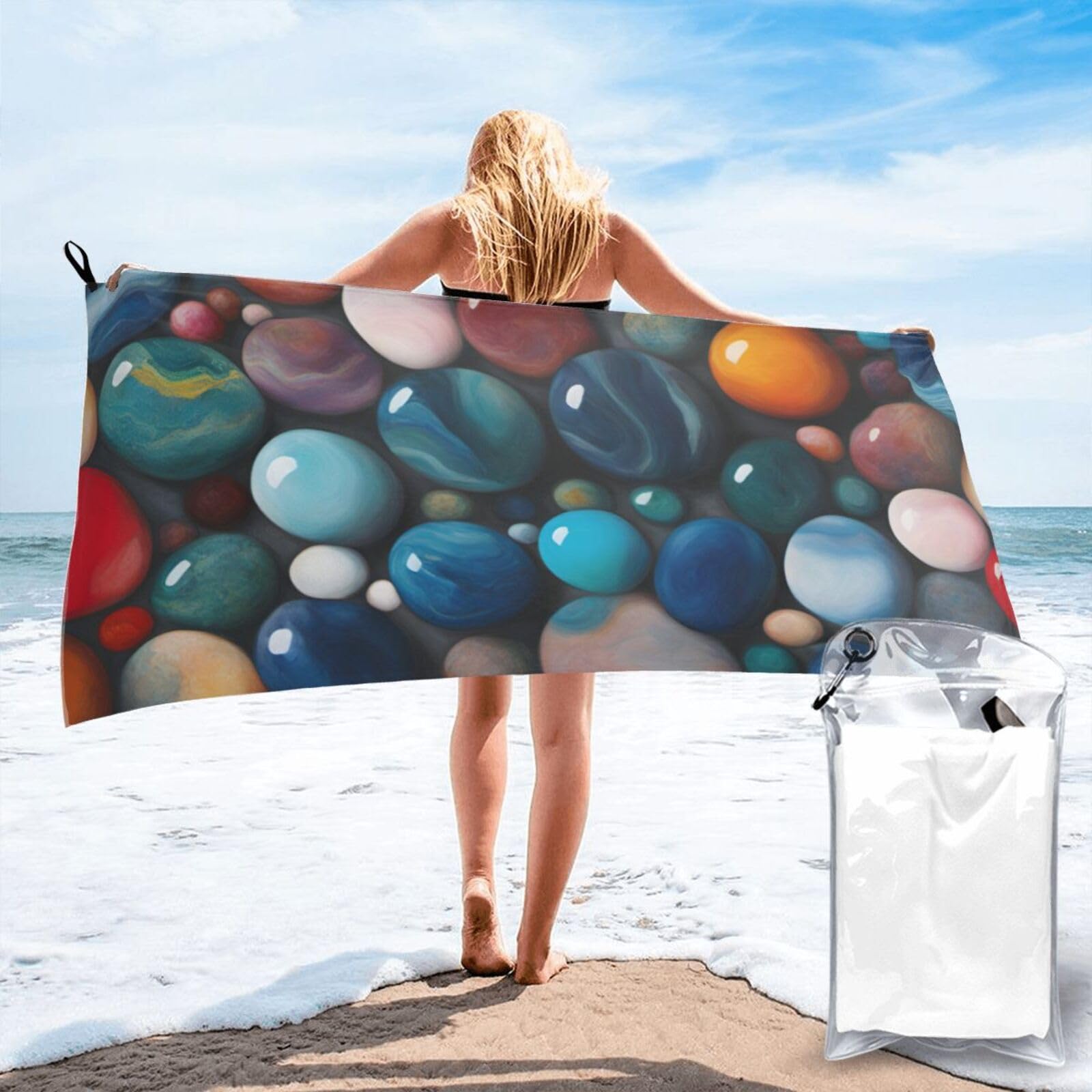 AYYQWE Colored Marble Print Lightweight Towel For Men Women Travel Beach Camping Hiking Yoga Swimming Sports