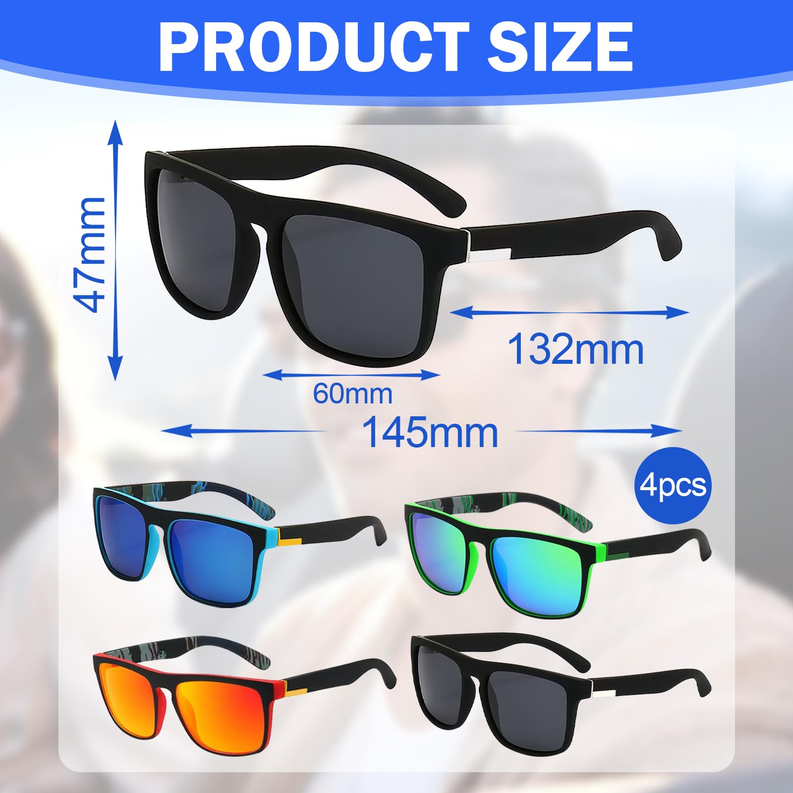Lot de 4 paires de Lunettes de Soleil Lunettes de Soleil Polarisées pour Homme Femme Disponibles UV Protection