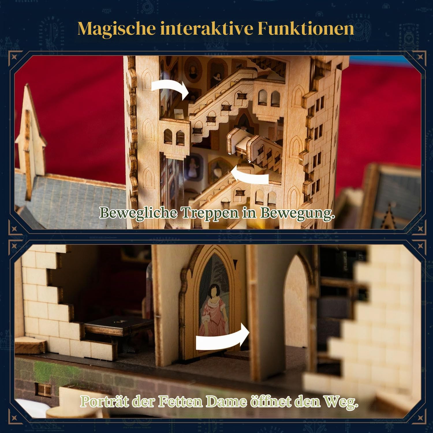 PUREMIND Harry Potter Hogwarts Große Halle, 3D-Holzpuzzle DIY-Schlossmodell | Offiziell lizenziert, Harry-Potter-Geschenkidee, Große-Halle-Szene, bewegliche Treppe, DIY-Bau, Sammlermodell, Regal, Vitrine