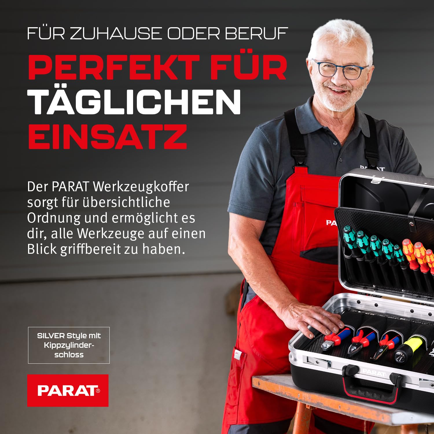 PARAT SILVER Style Werkzeugkoffer leer X-ABS Aluminium 27 Fächer teilbare Bodenschale Toolbox