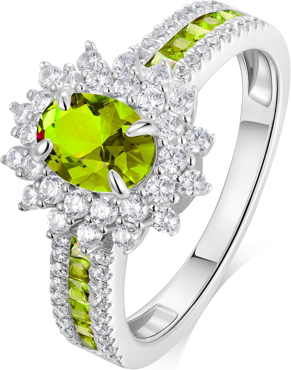 Princess Diana Engagement Ring Sterling Silver White Gold Plated CZ Inlaid Aquamarine/Amethyst/Emerald/Peridot/Sapphire Cocktail Rings Oval Engagement Rings Jewelry for Women, Size 5-9