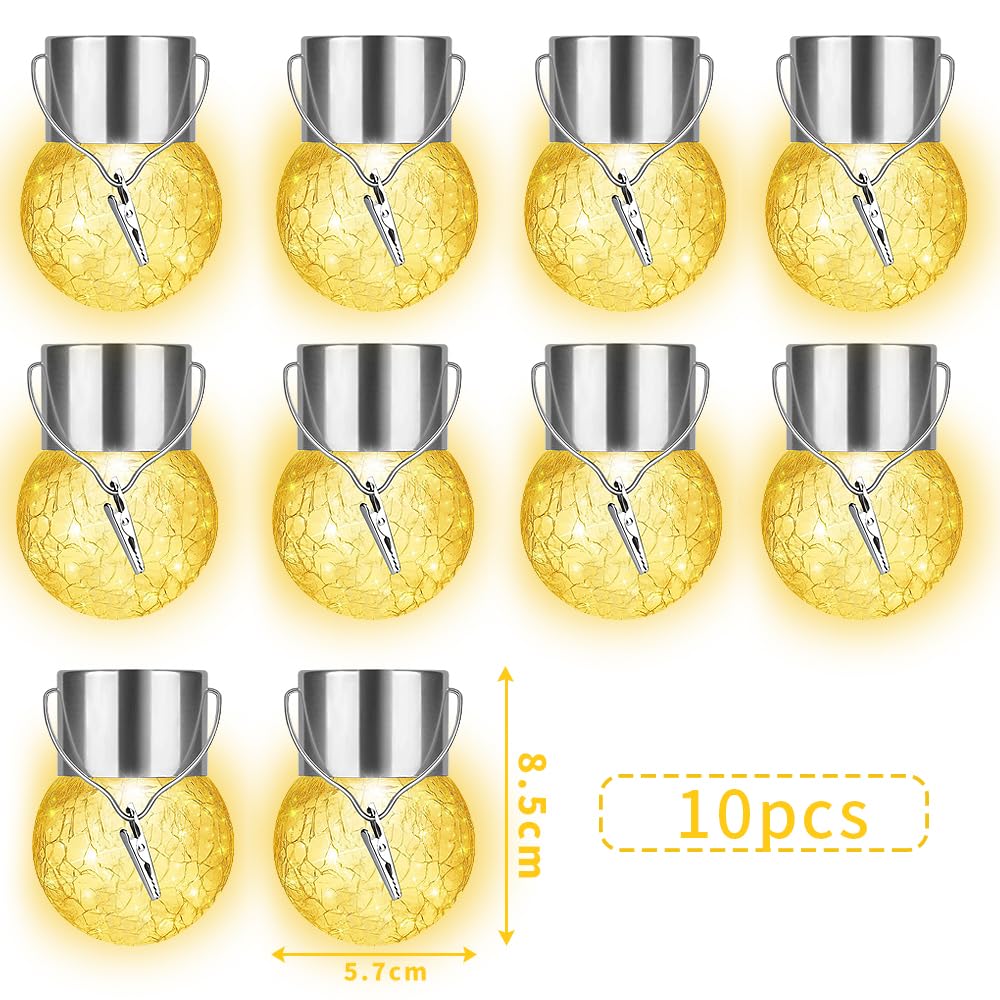 LED in Vetro Solare,10 PezzI Luci Solari Esterno,Lampada Solare in Vetro con Catena Luminosa a LED,Interno ed esterno,Giardino,Balcone,Decorazione del Partito (Bianco caldo)