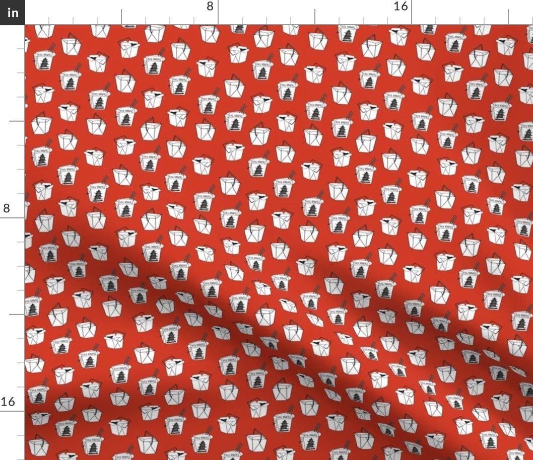 Spoonflower Fabric - Chinese Food Take Out Boxes Small Red NYC Foods Printed on Petal Signature Cotton Fabric Fat Quarter - Sewing Quilting Apparel Crafts Decor