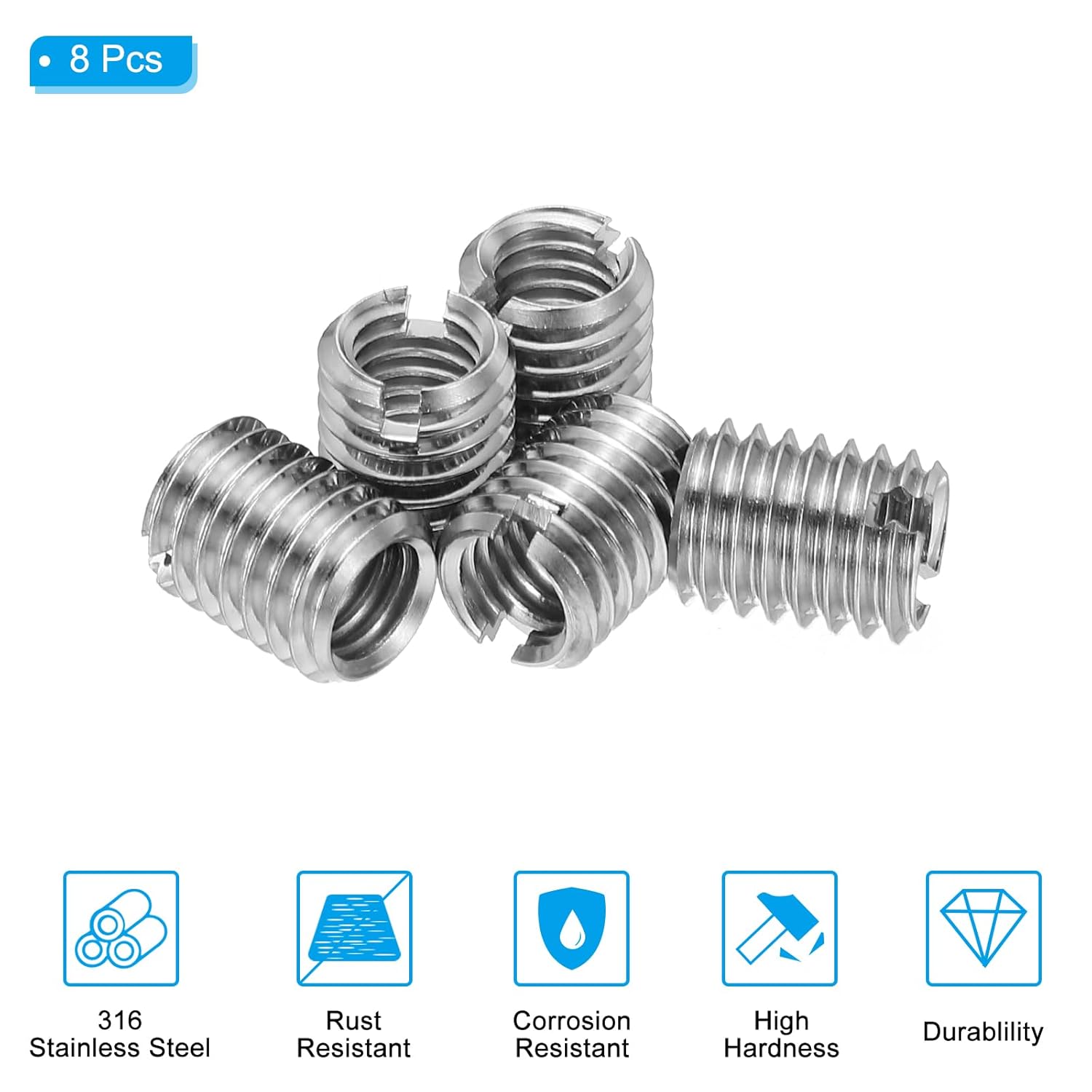 Generic 316 Stainless Steel Thread Adapters Sleeve Reducing Nut, 8 Pcs M8 x 1.25 Male to M6 x 1 Female Repairing Insert Nut Screw Reducer Conversion Fastener 10mm