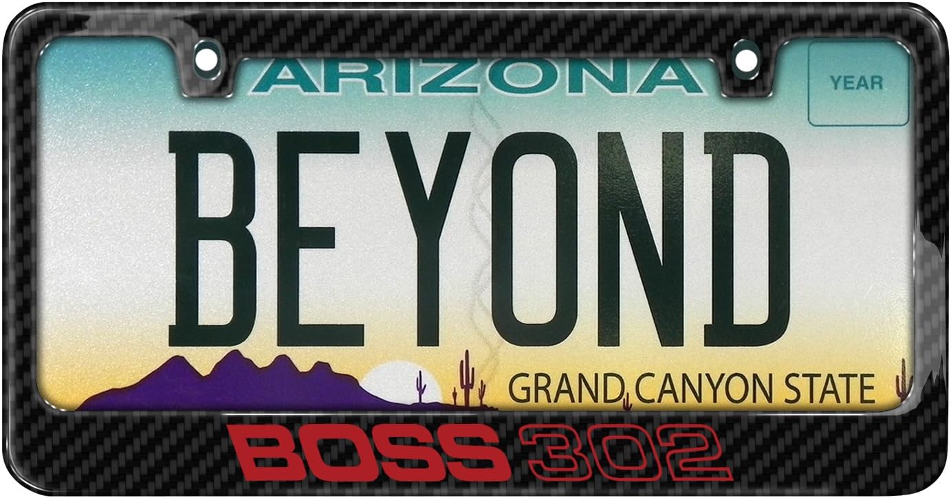 iPick Image Made for Ford Mustang Boss 302 in Red Black Real 3K Carbon Fiber Glossy Finish License Plate Frame