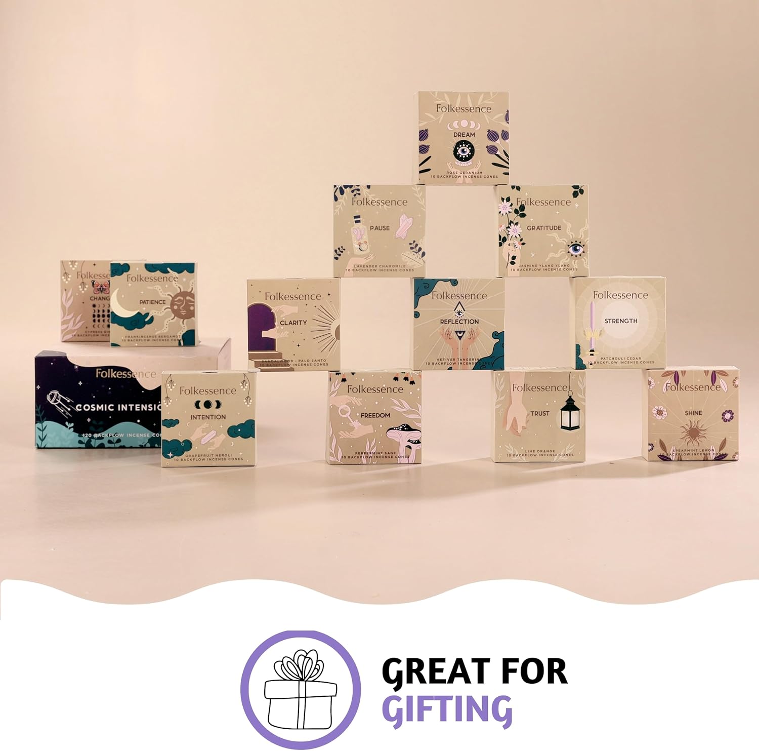 Folkulture Backflow Incense Cones (120 Cones) | Set of 12 Waterfall Insence Cones for Meditation, Aromatherapy, Gifts | No Charcoal, Organic, Non Toxic Frankincense, Palo Santo Scented Inscents-Cones