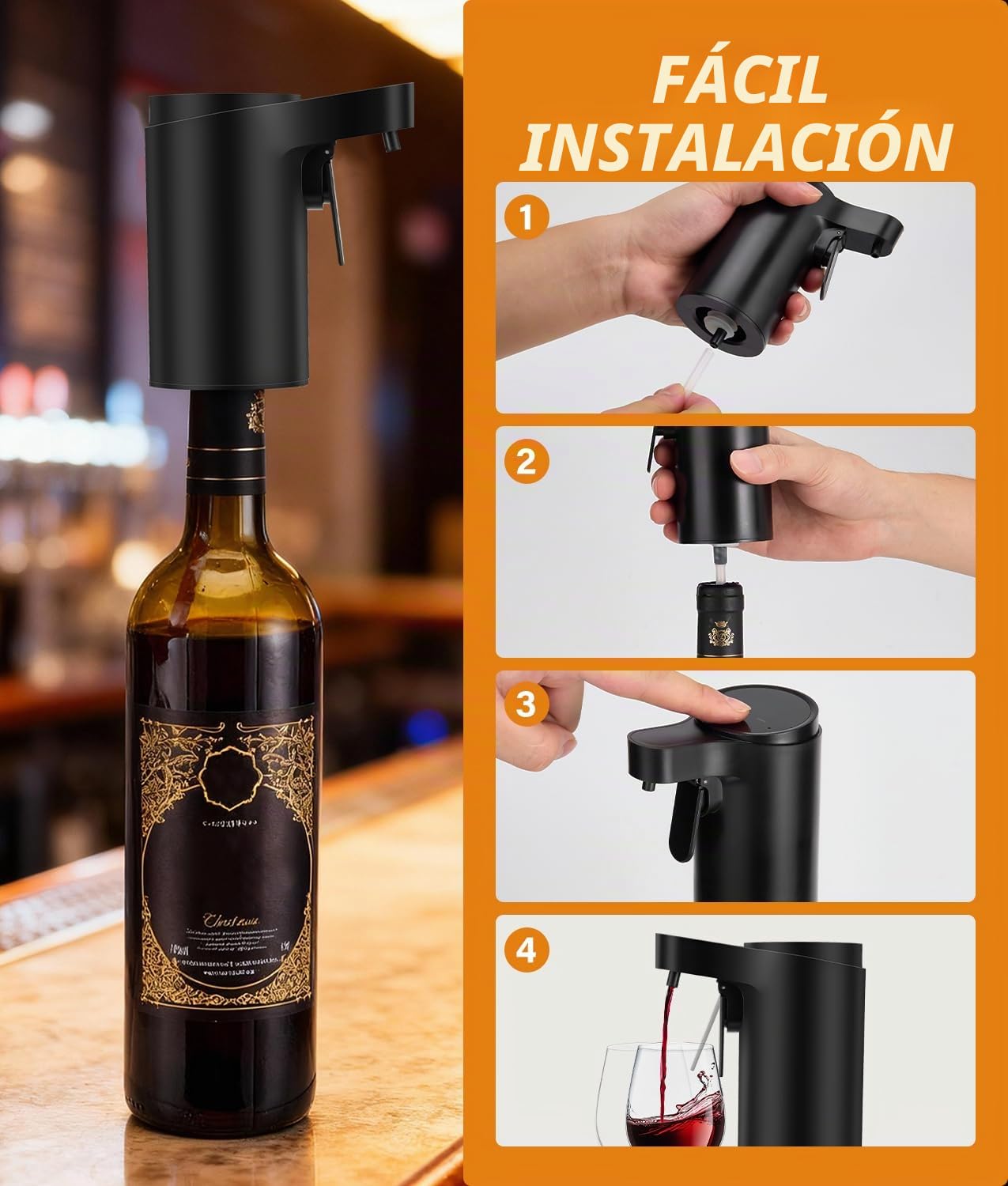 PAHTTO Decantador de vino eléctrico, aireador de vino, bomba de licor de whisky con una sola mano, dispensador, vertedor, regalo de cumpleaños ideal para familiares y amigos (negro)