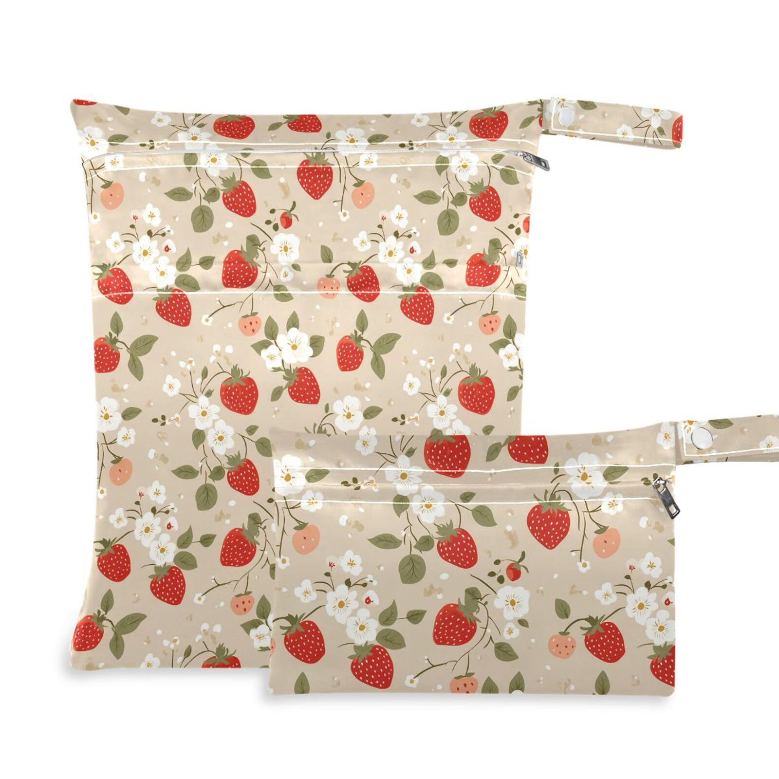 Coikll Wet Dry Bags for Cloth Diaper 2 Pack Waterproof Yoga Gym Bag for Swimsuit Wet Clothes Baby Items-?Strawberries and Flowers?