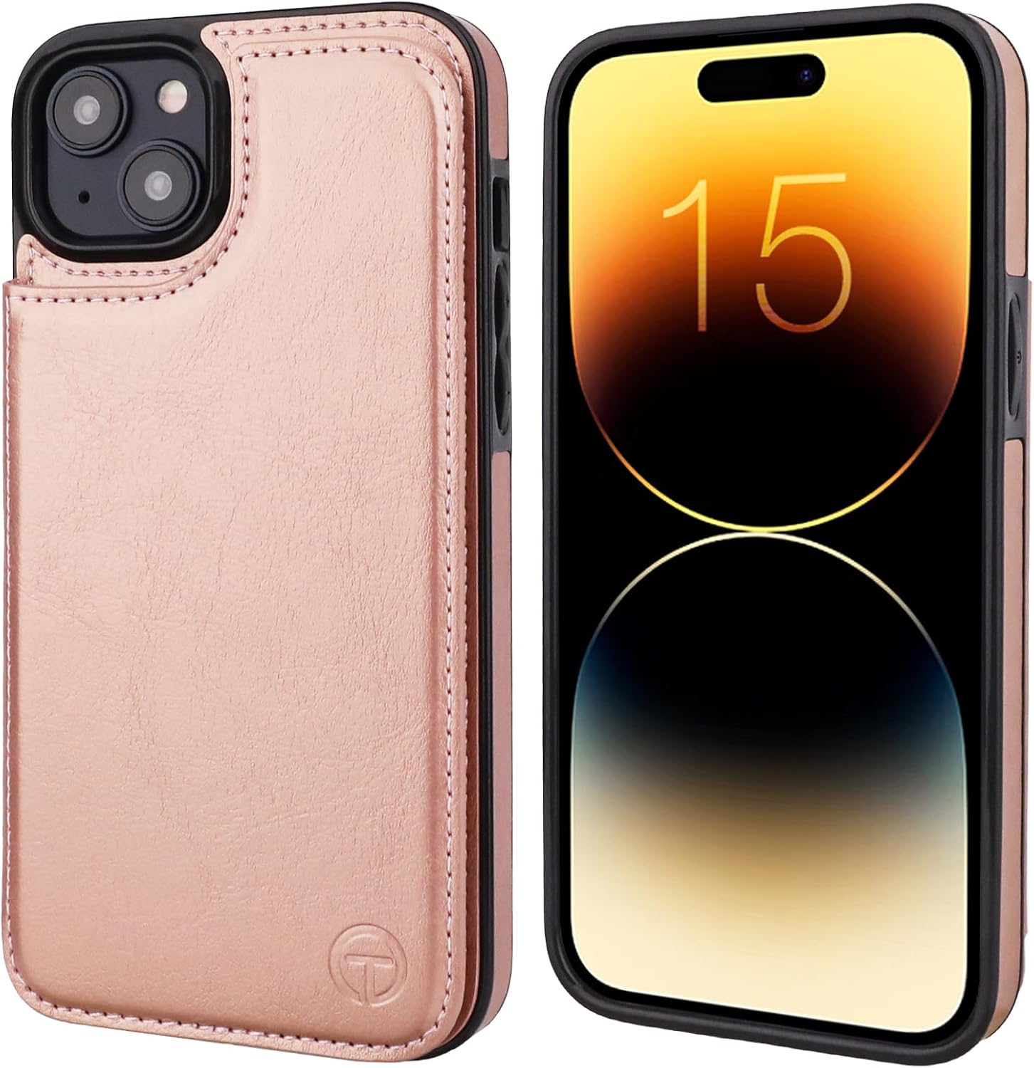 ONETOP Compatible with Magsafe for iPhone 15 Plus Wallet Case with Card Holder, PU Leather Kickstand RFID Blocking Case, Double Magnetic Clasp and Durable Shockproof Cover 6.7 Inch (Rose Gold)
