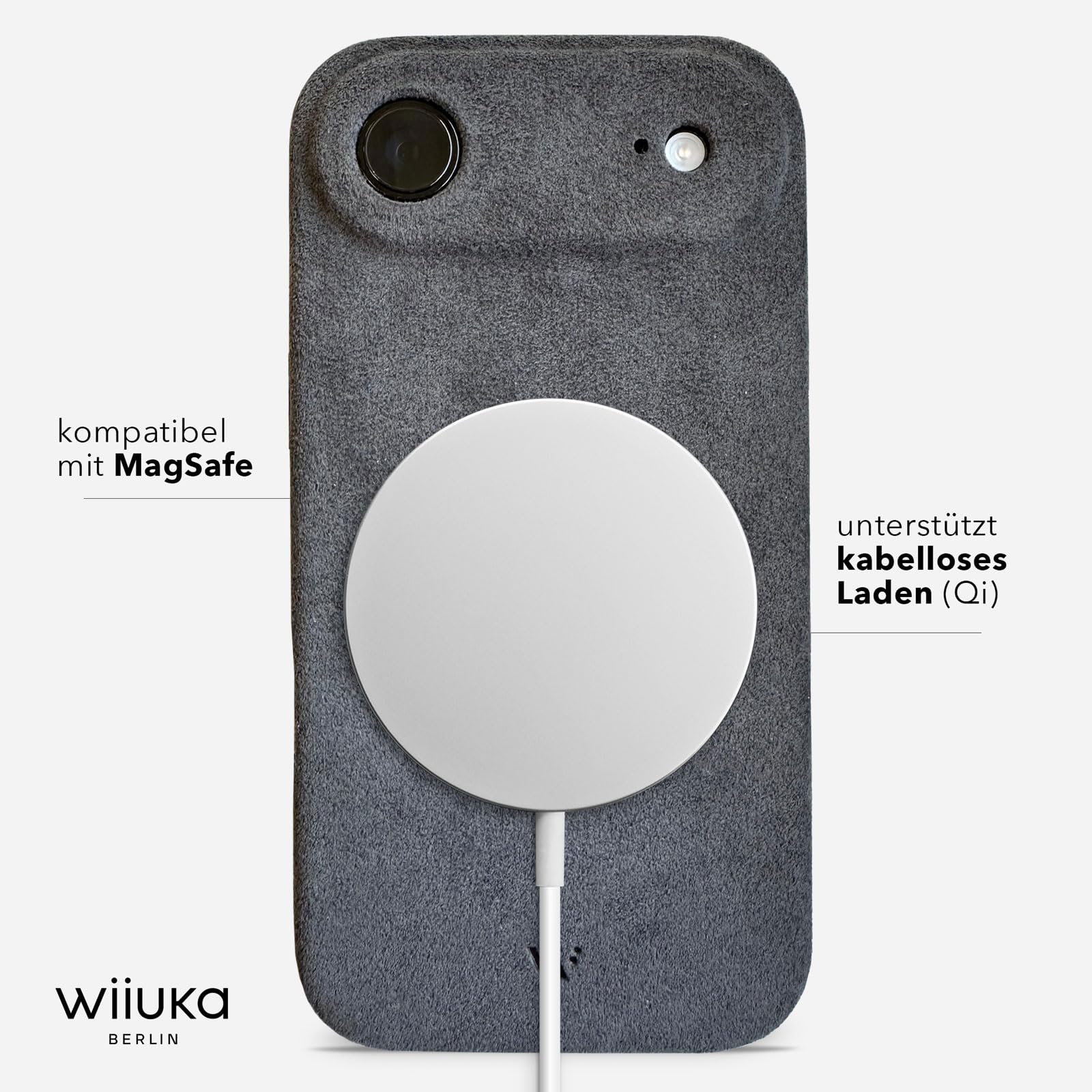 WIIUKA futerał na iPhone Air, oryginalna alcantara®, wykonany ręcznie, bardzo cienki, klasy premium etui na telefon, etui, Qi, alternatywa dla skóry, skiin alcantara, kolor mystery grey