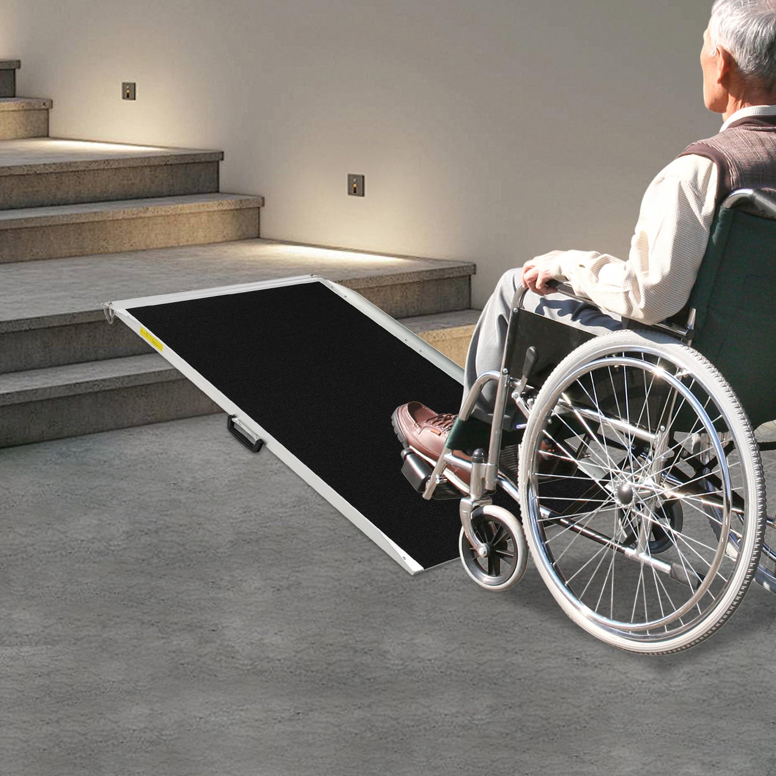 Rampa para silla de ruedas, 122 x 73 cm, de aluminio, portátil hasta 272 kg, antideslizante, con bordes laterales, rampa de acceso para silla de ruedas, andador, caminante, escalones, entrada de casa