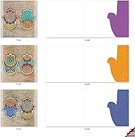 Vista 3 de The Best Card Company - Surtido de 10 tarjetas de notas en blanco (4 x 5.12 pulgadas) - Patrones y símbolos zen, juego en caja a granel - Hamsa