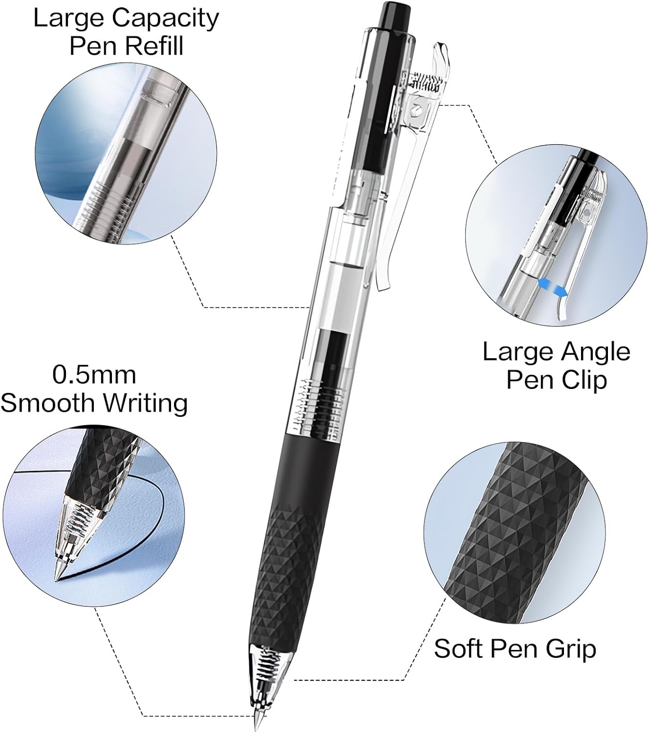 M&G 12 Pcs Gel Pens, 0.5mm Black Ink Gel Pens Fine Point, Retractable Gel Ink Rollerball Pens, Gel Ink Pens for Smooth Writing Office School Women Men (10 Black+2 Red) image 2