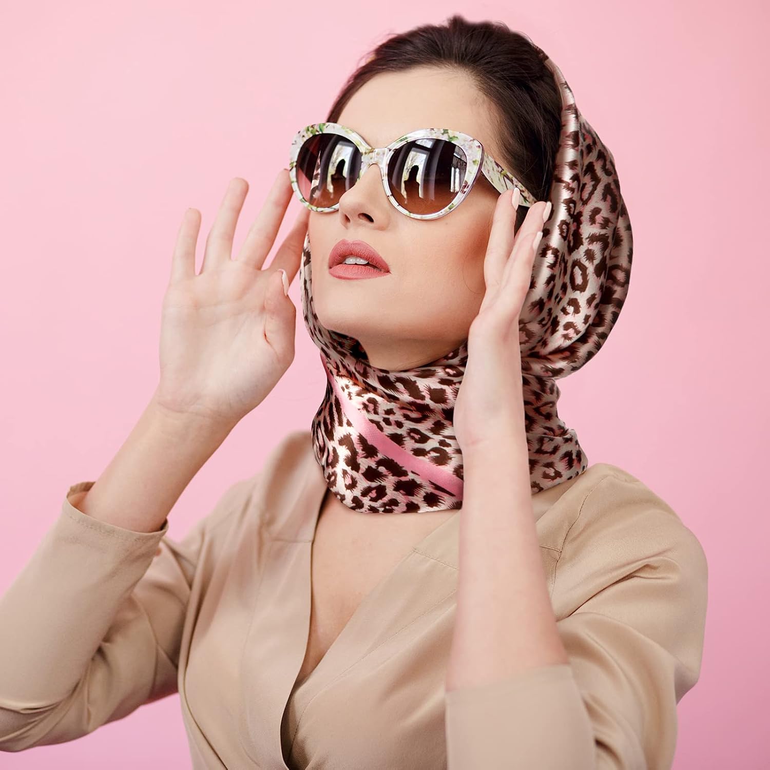 Honoson 4 Pcs 35 Inch Satin Head Scarf for Women's Hair Square Bandanas Large Silk Scarves for Sleeping - Image 5