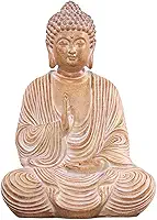 Estátua de Buda Zen - Decoração de meditação de resina de grão de madeira esculpida à mão, ornamento Feng Shui para mesa de estar, espaço espiritual decoração de jardim zen (presente de