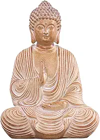 Estátua de Buda Zen - Decoração de meditação de resina de grão de madeira esculpida à mão, ornamento Feng Shui para mesa de estar, espaço espiritual decoração de jardim zen (presente de