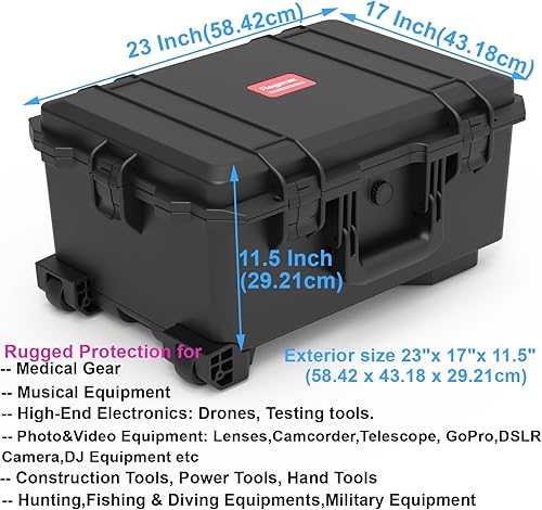 Vista 3 de Estuche rígido impermeable, 23 x 17 x 11.5 pulgadas, estuche con ruedas / espuma personalizable, cámara, herramienta electrónica, almacenamiento