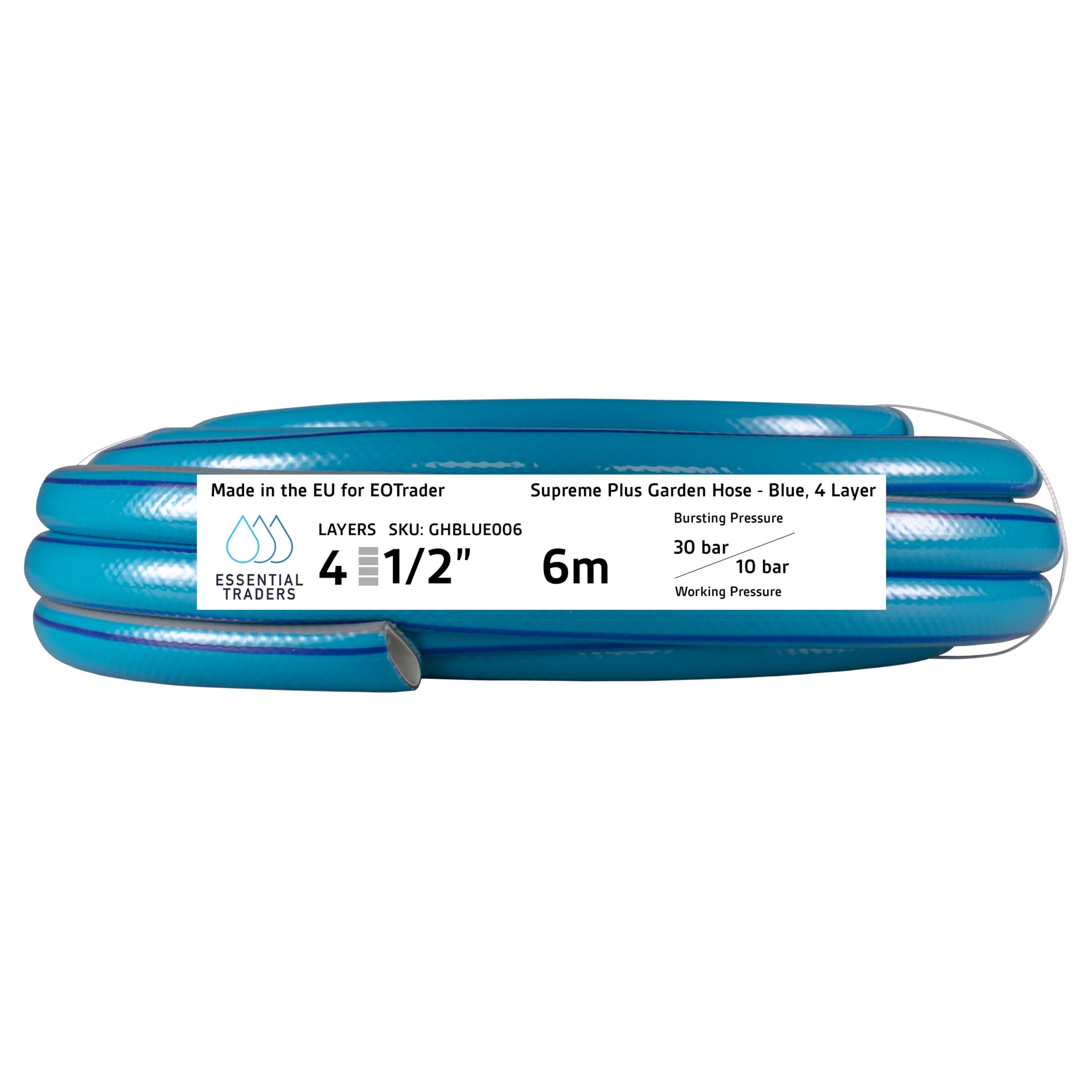 Blue & Grey 4-Layer Reinforced Garden Hosepipe – 1/2" Heavy-Duty, Kink Resistant, UV-Resistant, Flexible Water Hose with Anti-Leak Technology for Garden, Lawn, Patio, Car Wash & Outdoor Cleaning (6m)