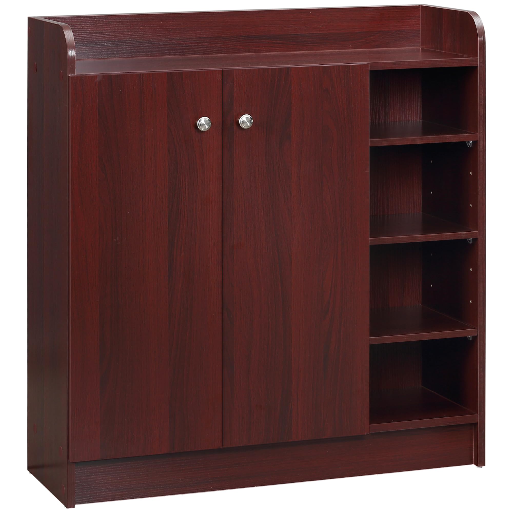 HOMCOM Scarpiera Ingresso con 4 Ripiani Aperti, Scarpiera Armadio Multiuso con Armadietto a 2 Ante e Ripiani Regolabili, Porta Scarpe Salvaspazio per 12 Paia, 83x30x90 cm, Caffè