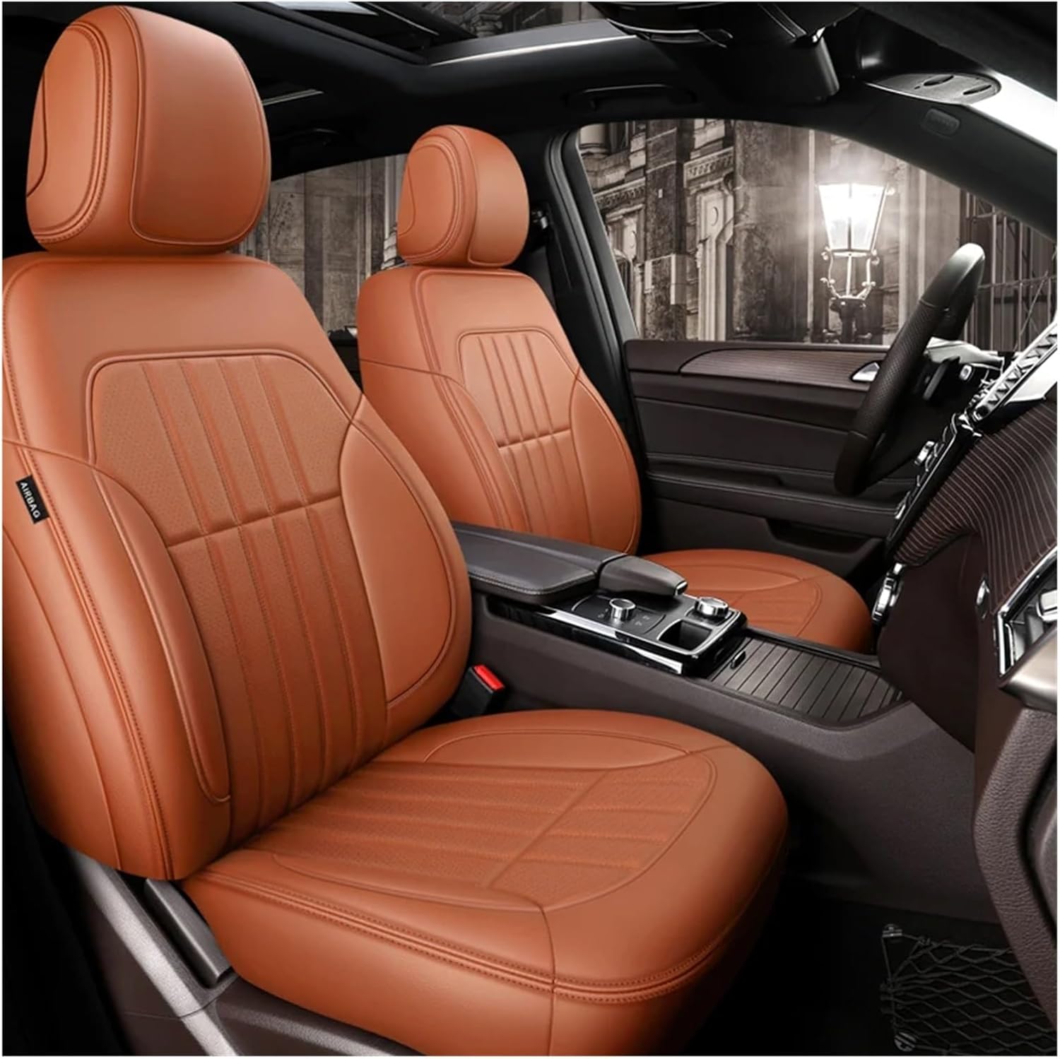 Custom Fit Car Accessories Seat Cover Compatible For 5 Seats Full Set Quality Leather Compatible For Benz W204 W205 W211 W203 Front And Rear(Style 1)