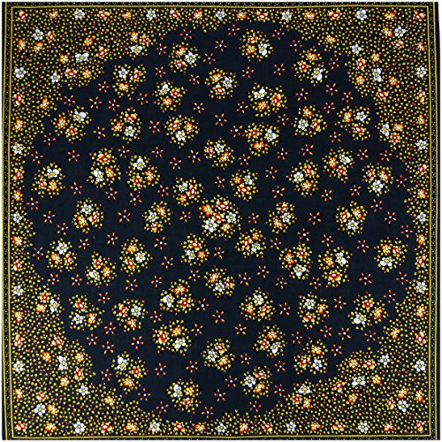 Foulard coton 100% noir motif Provençal Farandole 60x60 cm pour cou et cheveux