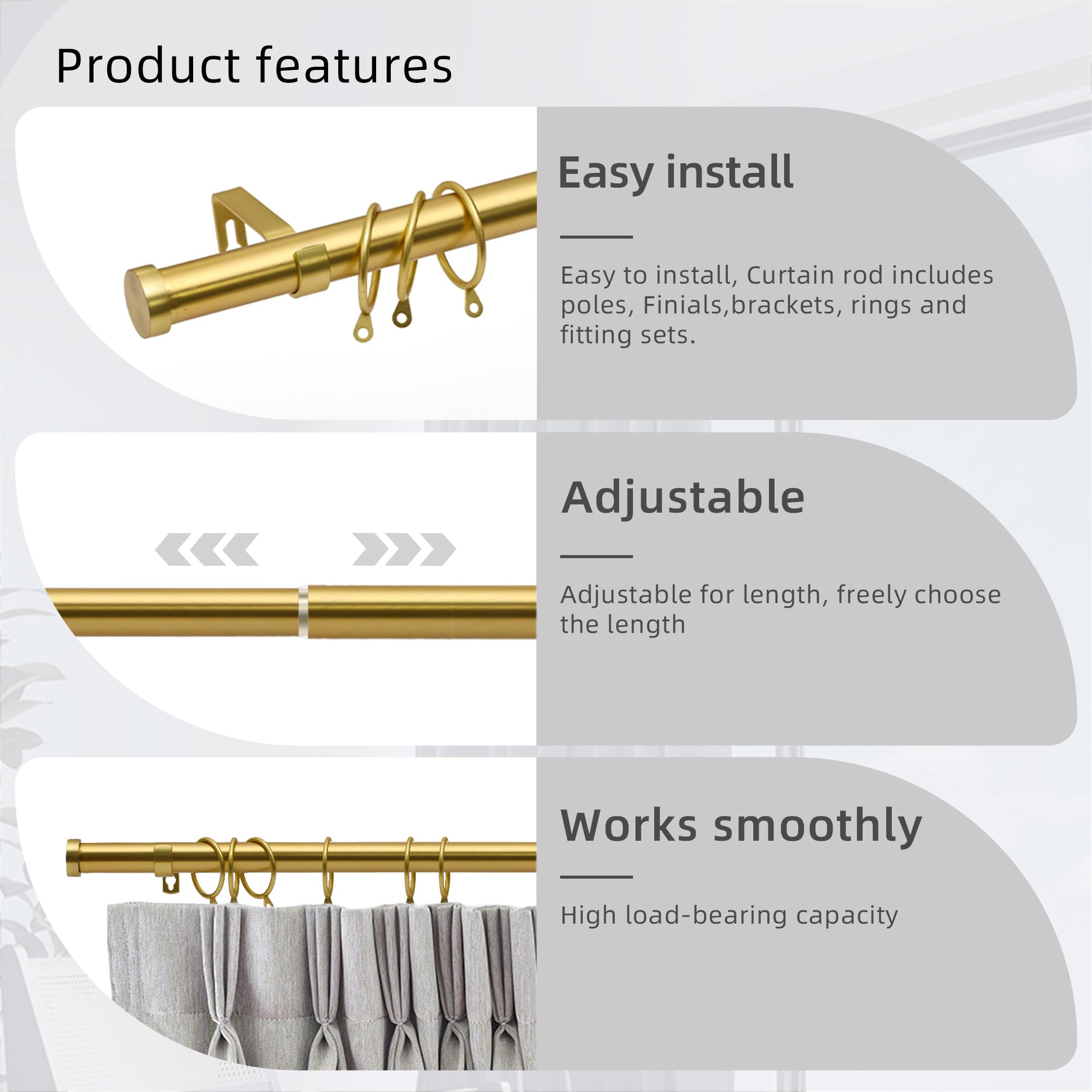 curtain poles 25 mm diameter gold finished surface, seamless telescoping 77-140 cm - Image 2