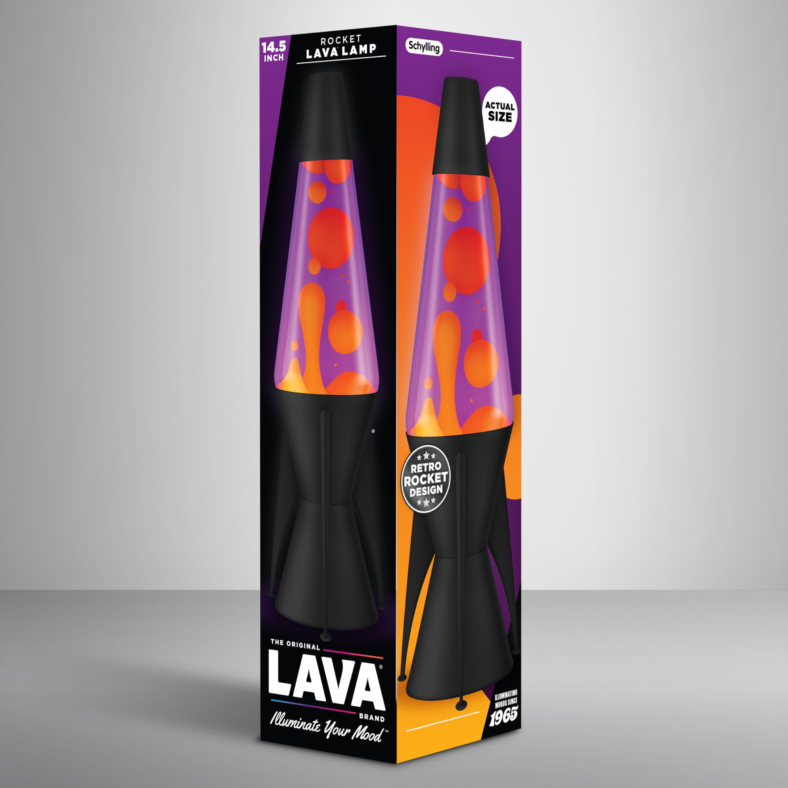 LAVA® Lavalampe Evenfall Rocket 2391, gelbes Wachs, lila Flüssigkeit, 14,5 Zoll Bewegungslampe