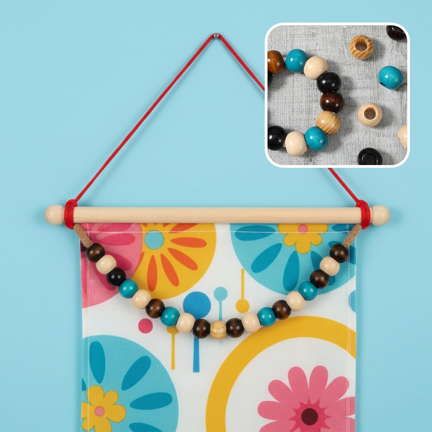 60 Pack Wooden Beads for Crafts, Large Hole Wooden Spacer Beads 20mm Decorative Hair Bead for Braid Vintage Round Bead for DIY Craft Handmade - Image 5