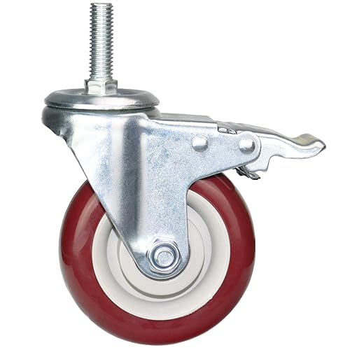 Miniatura 5 de DICASAL Ruedas de vástago para uso rudo giratorias en 360grados Ruedas duraderas tamaño 38" rosca de 16 x 1" Bloqueos y rodamientos dobles de