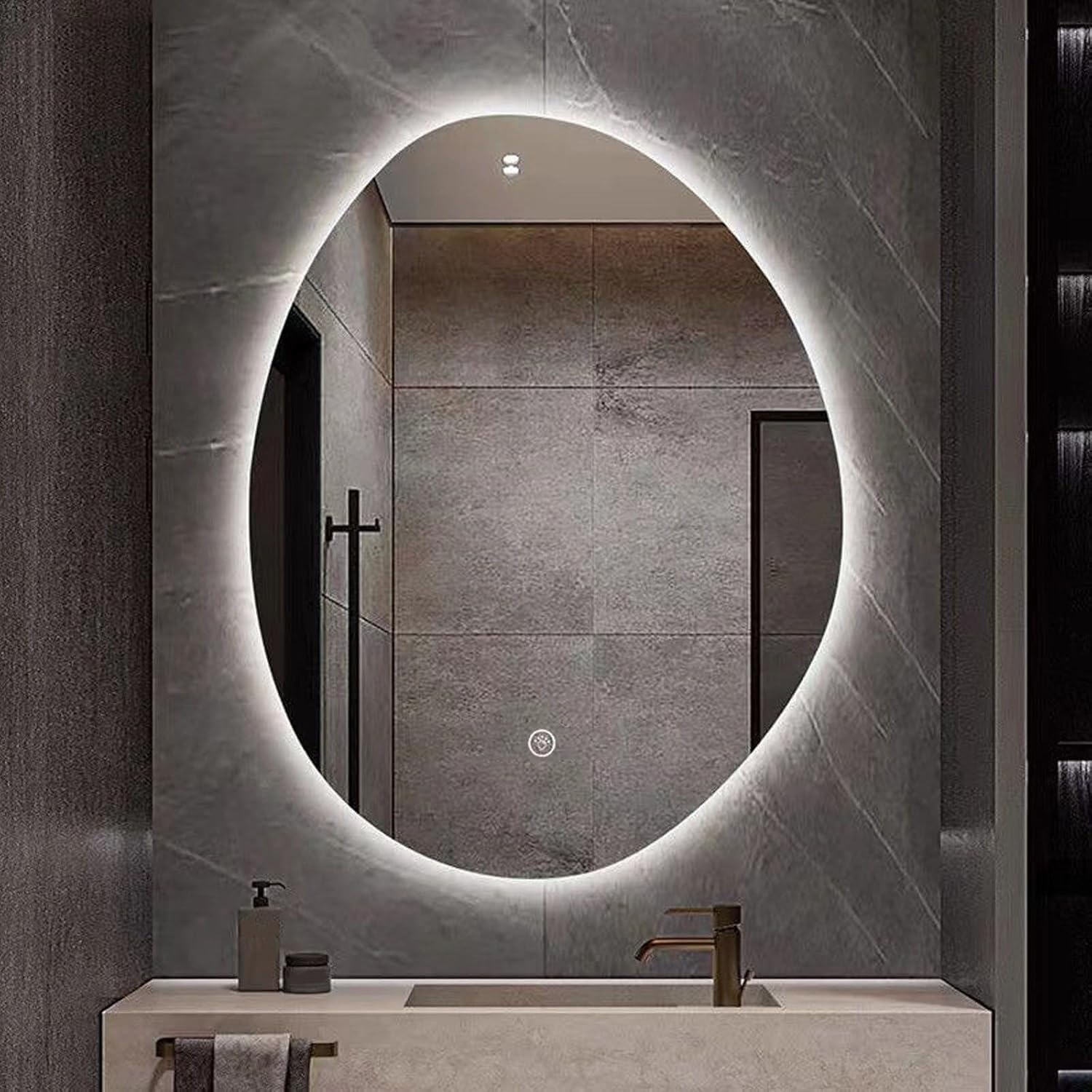 WJFTODAY 28"×36" LED Backlit Asymmetrical Bathroom Mirror - Anti-Fog Dimmable Makeup Vanity Mirror with 3 Color Settings - Modern Decorative Irregular Design for Home Décor