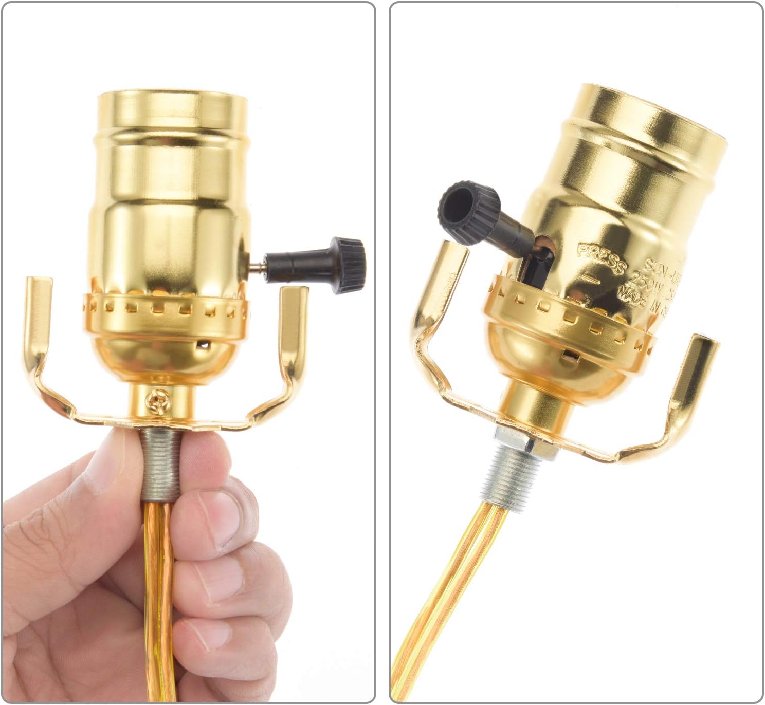 Canomo 2 Sets Table Lamp Kit Repair or DIY Lamp Kit with 8 Inch Harp, 2 Pieces 12" Lamp Pipe, 3-Way Socket and All Parts Needed and Instructions for DIY Lamp Design or Repair, Brass