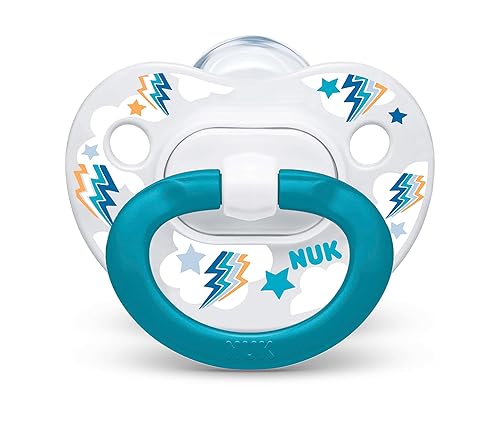 Miniatura 6 de NUK Orthodontic Pacifier Value Pack Boy 6-18 Months 3-Pack Gray Bees, Pink Bees, Pink Party, Teal Party, Trendline