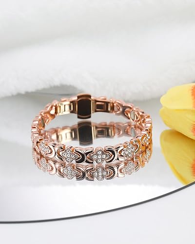 Vista 17 de Jecanori Pulseras de cobre para mujer, pulsera magnética de cobre puro con 3500 imanes efectivos Gauss Trébol de cuatro hojas (cobre),Trébol