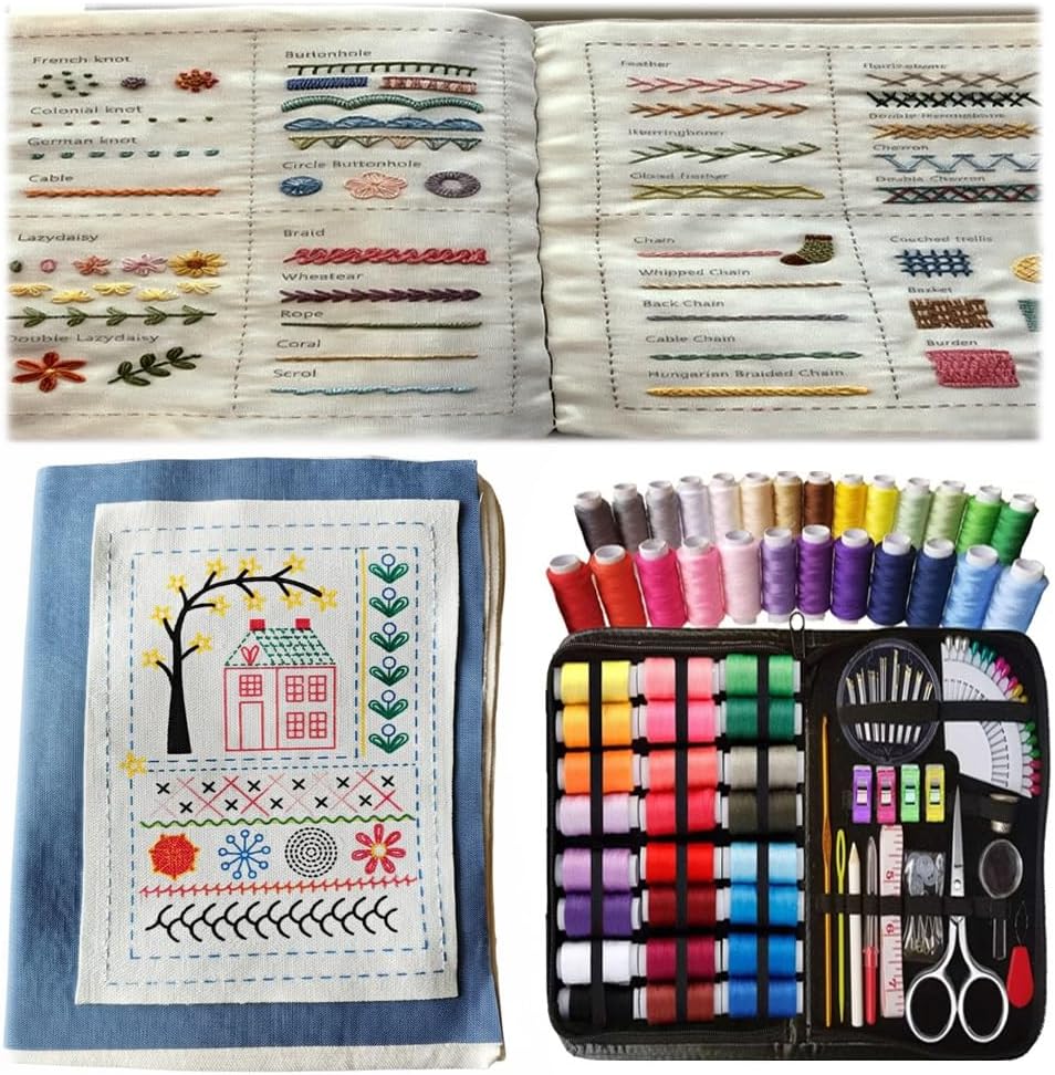 New The Ultimate Embroidery Learning Book, DIY Stitch Book with 106PCS Tools Set, Embroidery Stitches Books Kit for Beginners Adults, Hand Emb Patterns with Accessories, Sewing Projects Guide