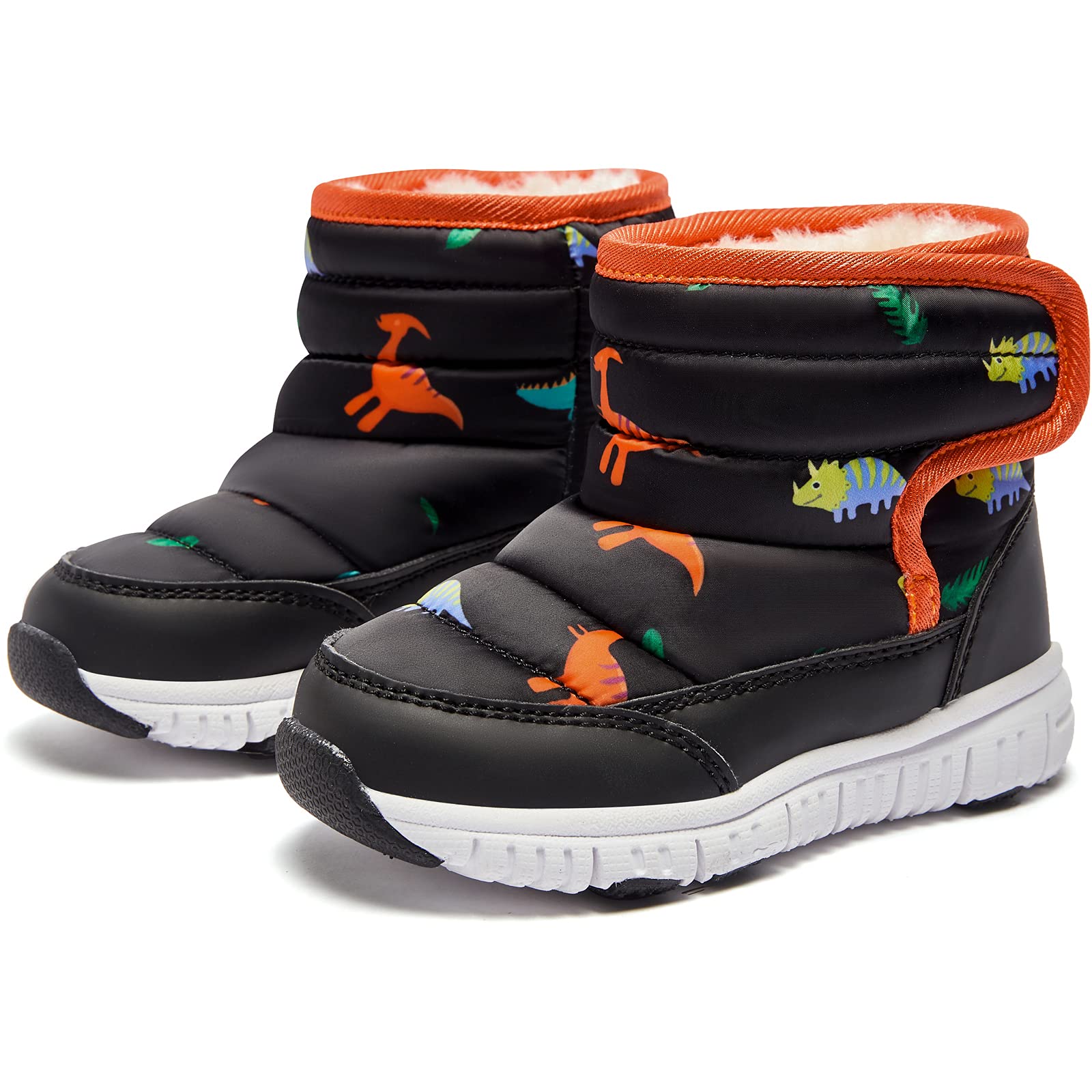 HOBIBEAR Boys Girls Toddler Snow Boots Slip on Waterproof Warm Winter Shoes Outdoor(Dinosaur-Size 7 Toddler)