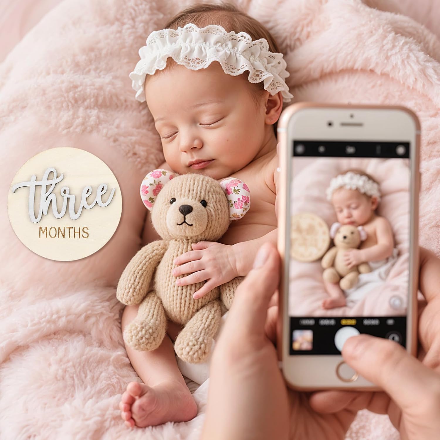 6 PCS Baby Monthly Milestone Cards Double Sided Wooden 3D Milestone image 4