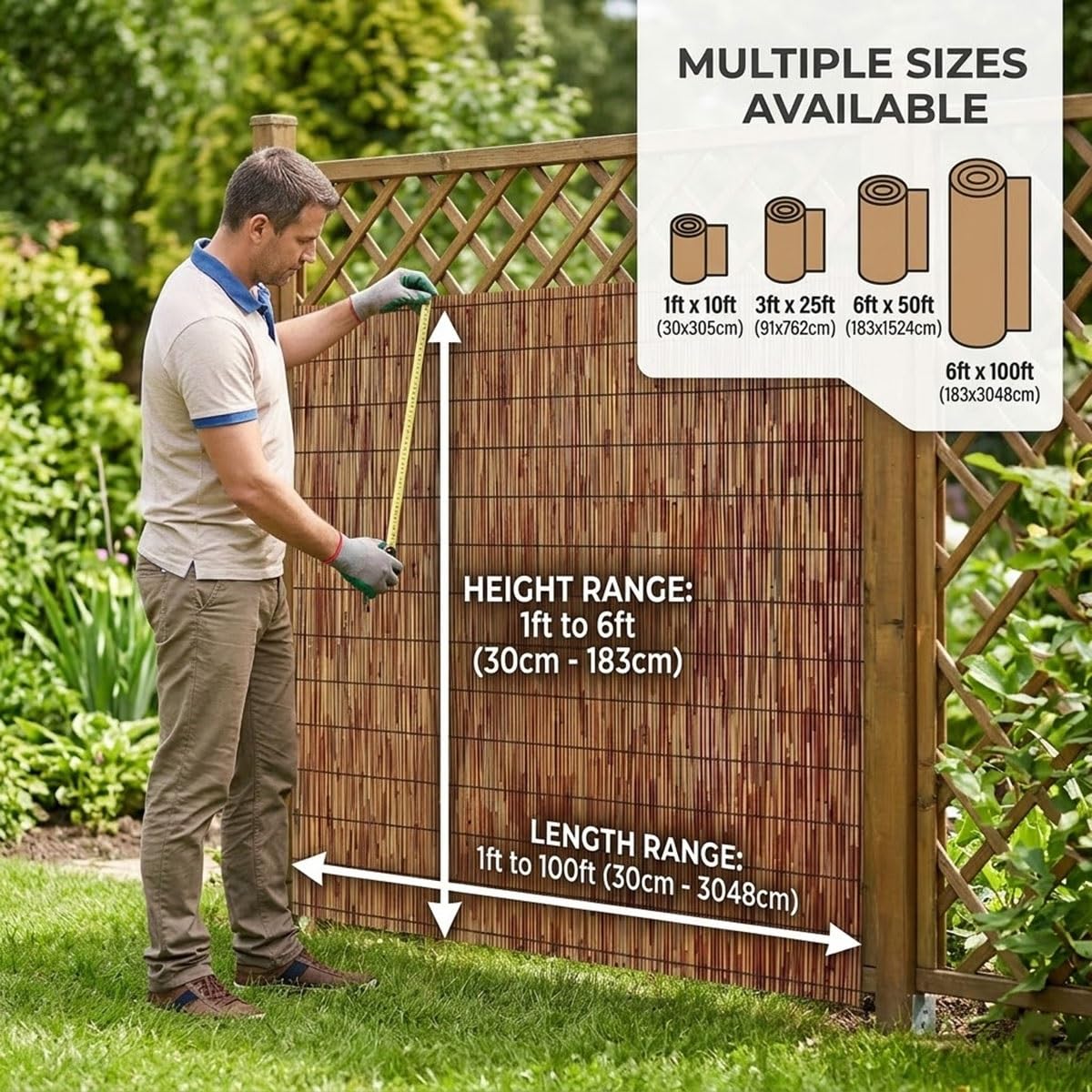Rollo de Cañizo Natural para Ocultación de Balcón y Jardín, Pantalla de Cañizo Natural Decorativa, Protector Visual y Privacidad para Terraza, Valla Exterior Resistente(91x1067cm(3x35ft))