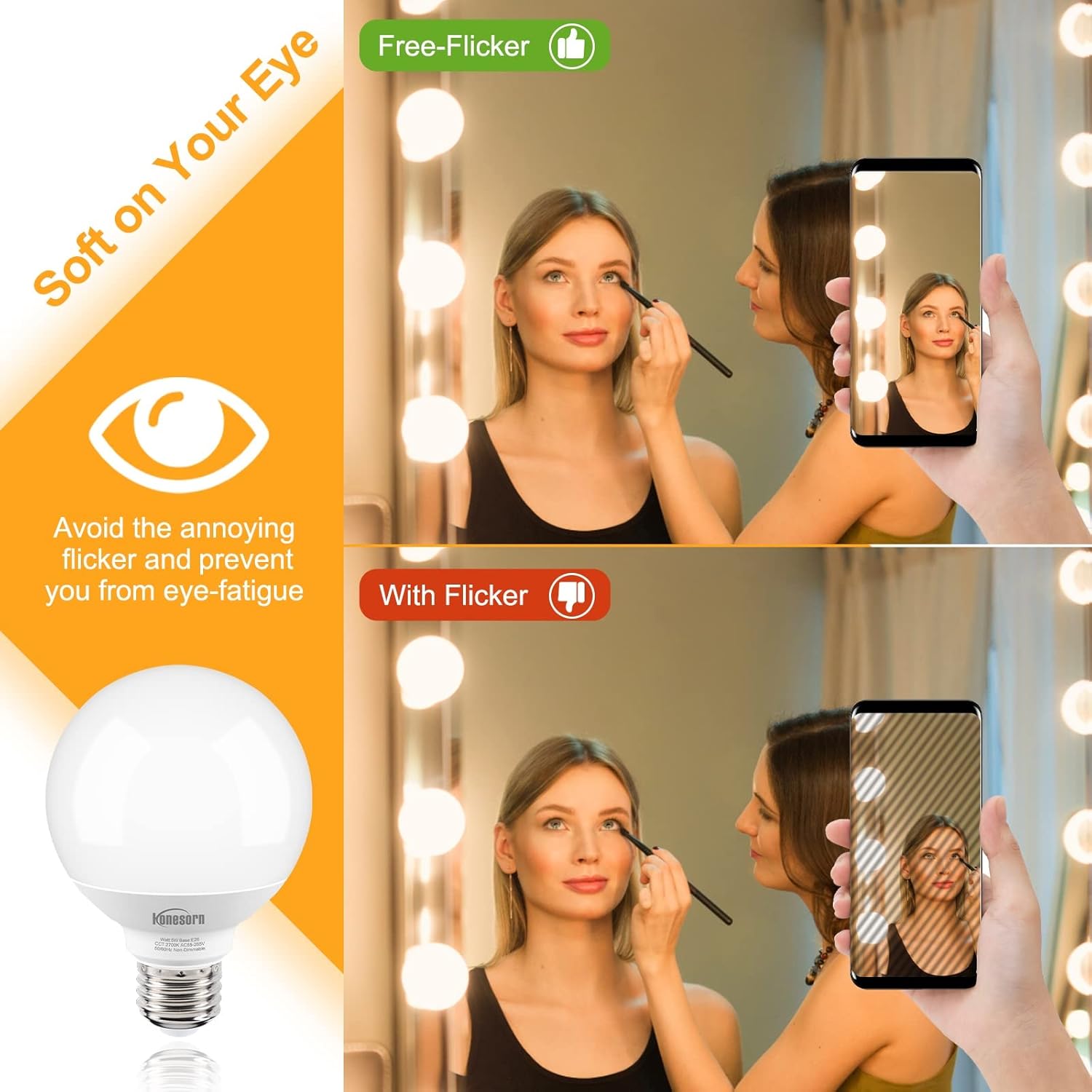 Honesorn Bathroom Light Bulbs 10 Pack, 60 Watt Equivalent, 2700K Warm White Globe Light Bulbs for Vanity Mirror, G25 LED Bulb E26 Base, Round Light Bulb CRI85+, 500LM, 120V, Non-dimmable, 10 Pack