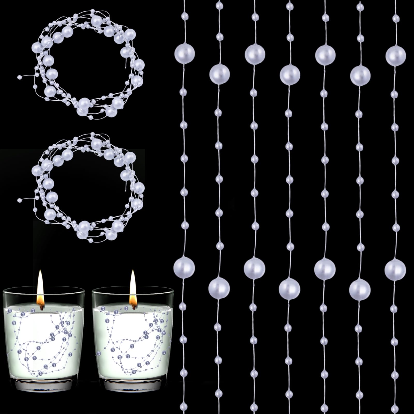 Décoration de vase en perles argentées GLOBLELAND pour bougie flottante