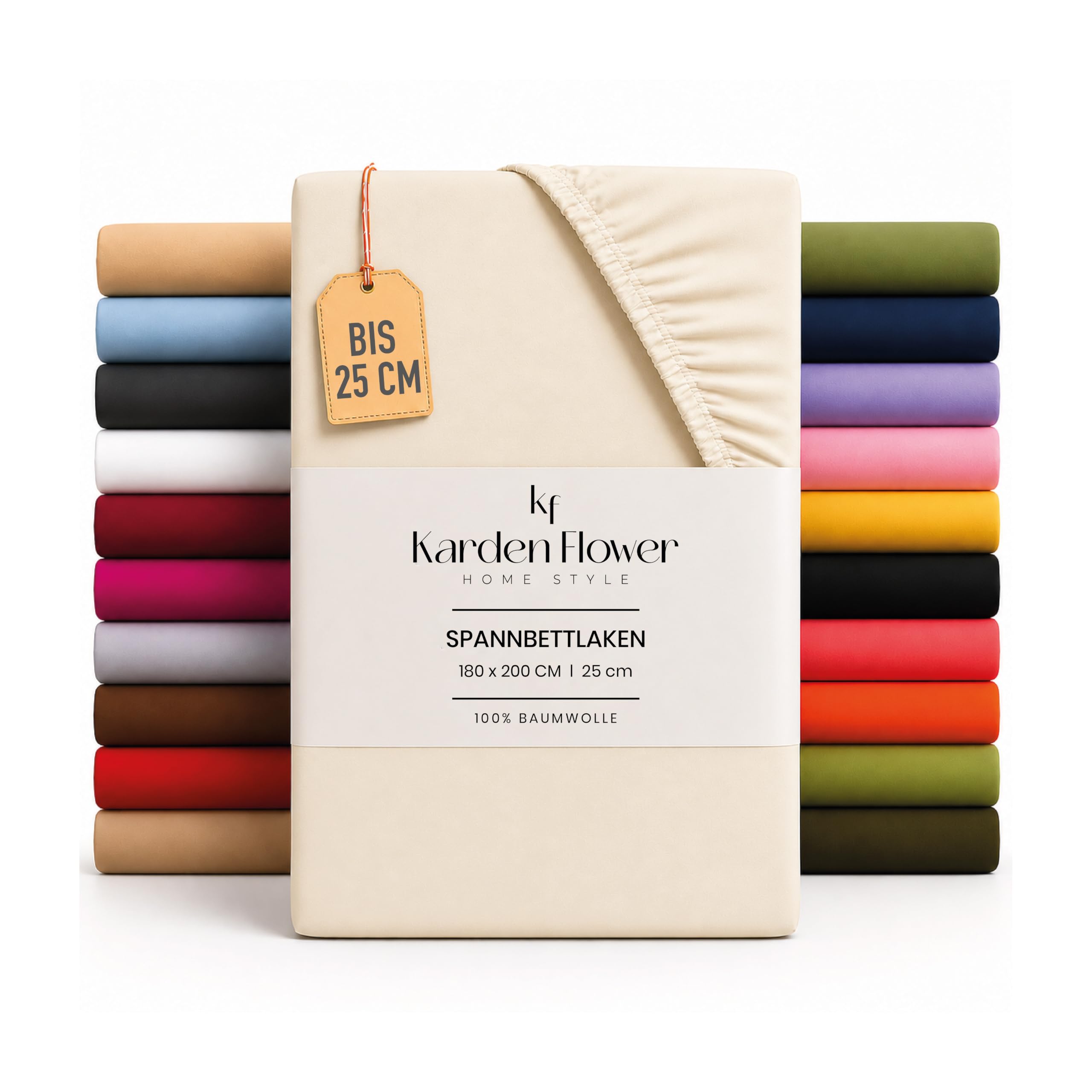Karden Flower Jersey Fitted Sheet 140 x 200 cm Cream - Fitted Sheet 100% Cotton, Flat Sheet 140 x 200 cm up to 25 cm Mattress Height Cream — image 1