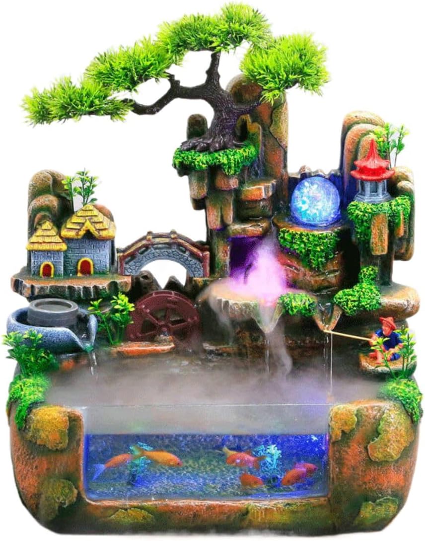 Fengshui Lucky Rockery, Flowing Water Ornaments, circulating Water Desktop, Small Living Room Fountain, Fish Tank, Store Opening Gift Landscaping FJWLQQM21