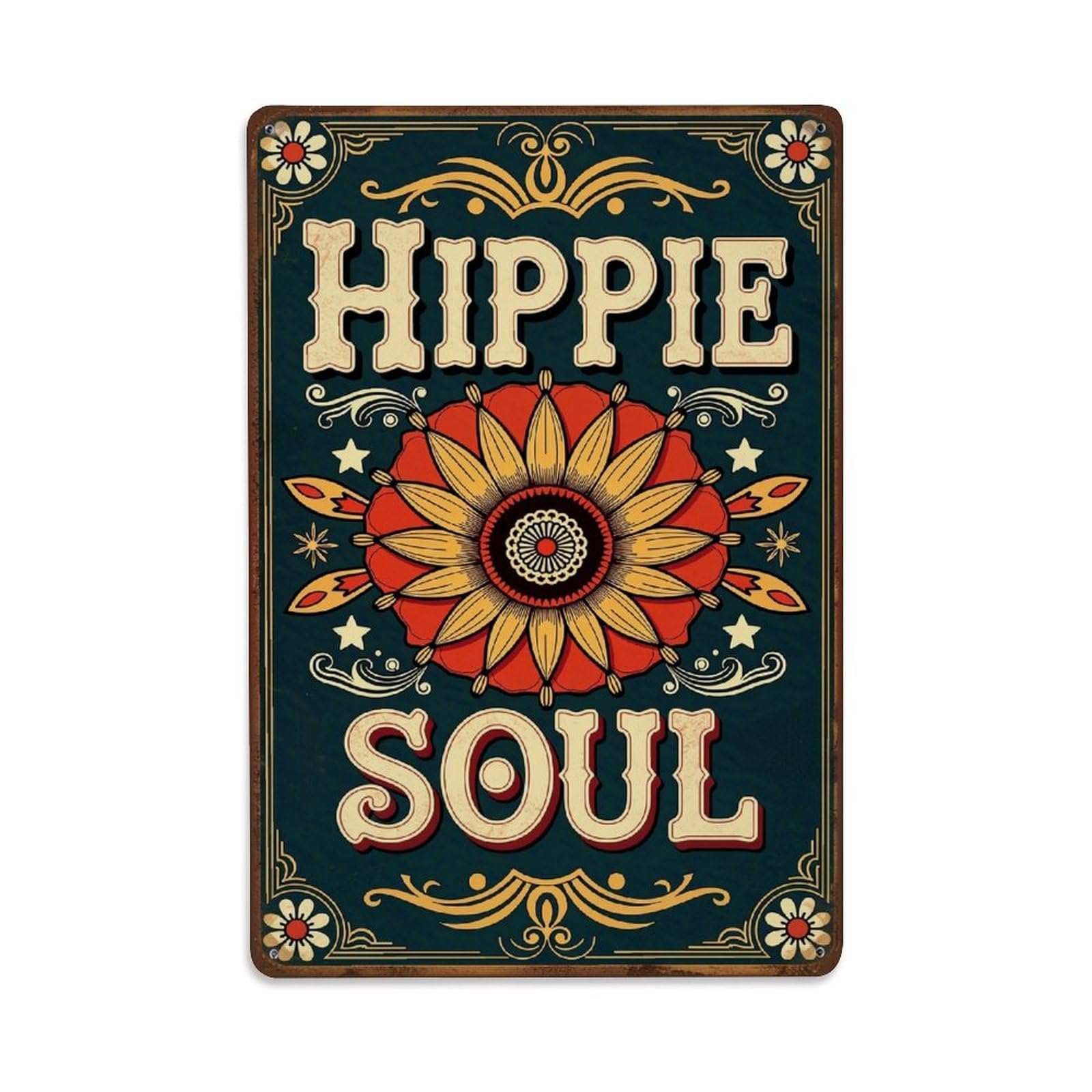 Jdfenggu Vintage Hippie Soul Floral Design Retro Metal Tin Sign, Metal Poster For Bar, Home, Man Cave, Kitchen, Laundry Room Art Decor 8X12 Inch