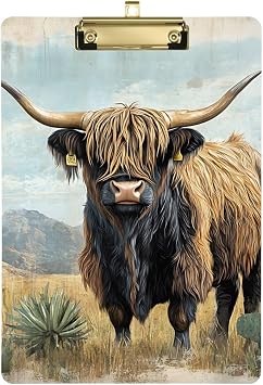 Highland Cow Cactus Acrylic Clipboard A4 Letter Size Standard Clipboard with Low Profile Gold Finish Clip, Decorative Cute Funny Anime Clipboards for Office 9 X 12.5 Inch